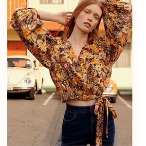 Free People Party Playlist Floral Wrap Top Small